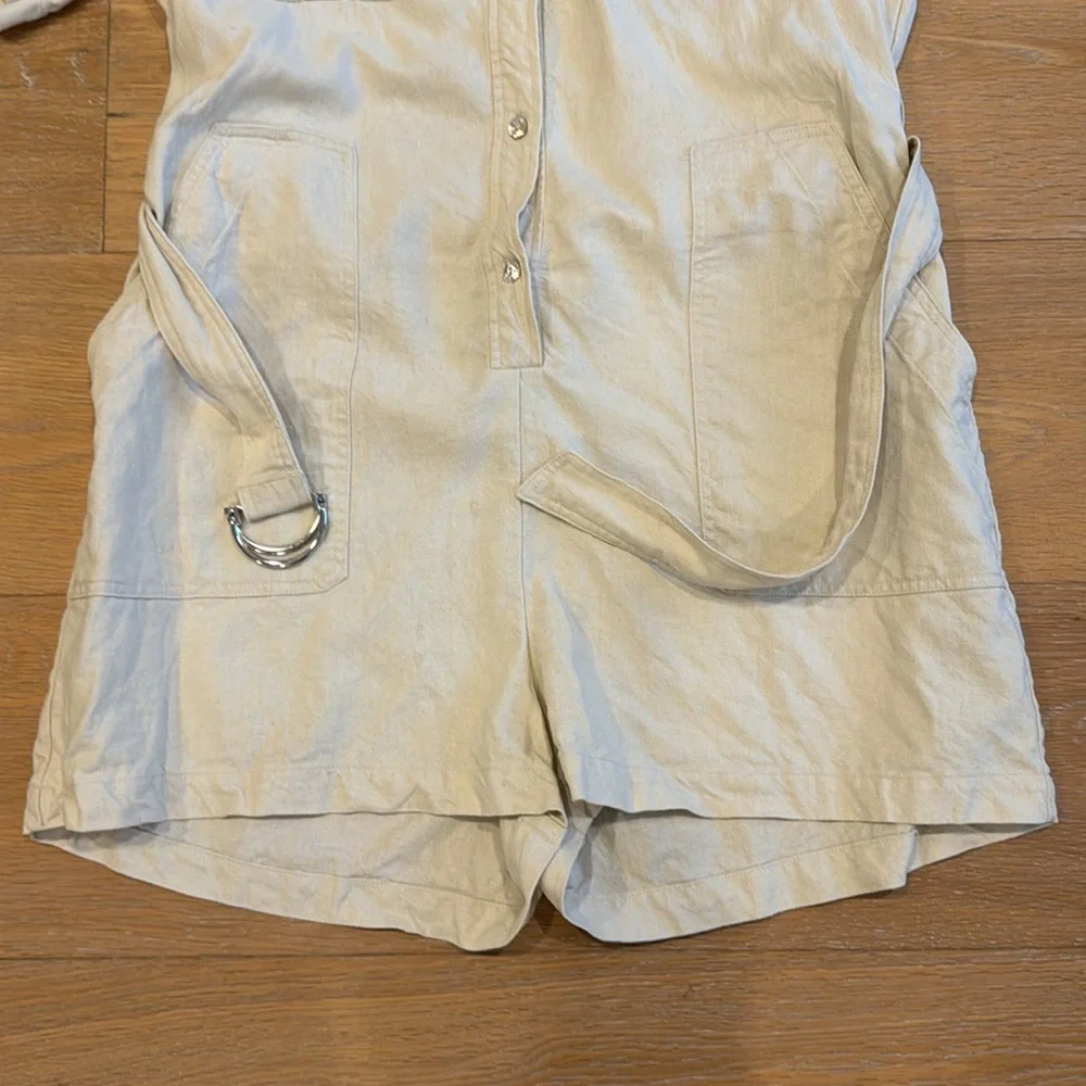 ZARA BELTED LINEN BLEND SHORT JUMPSUIT
